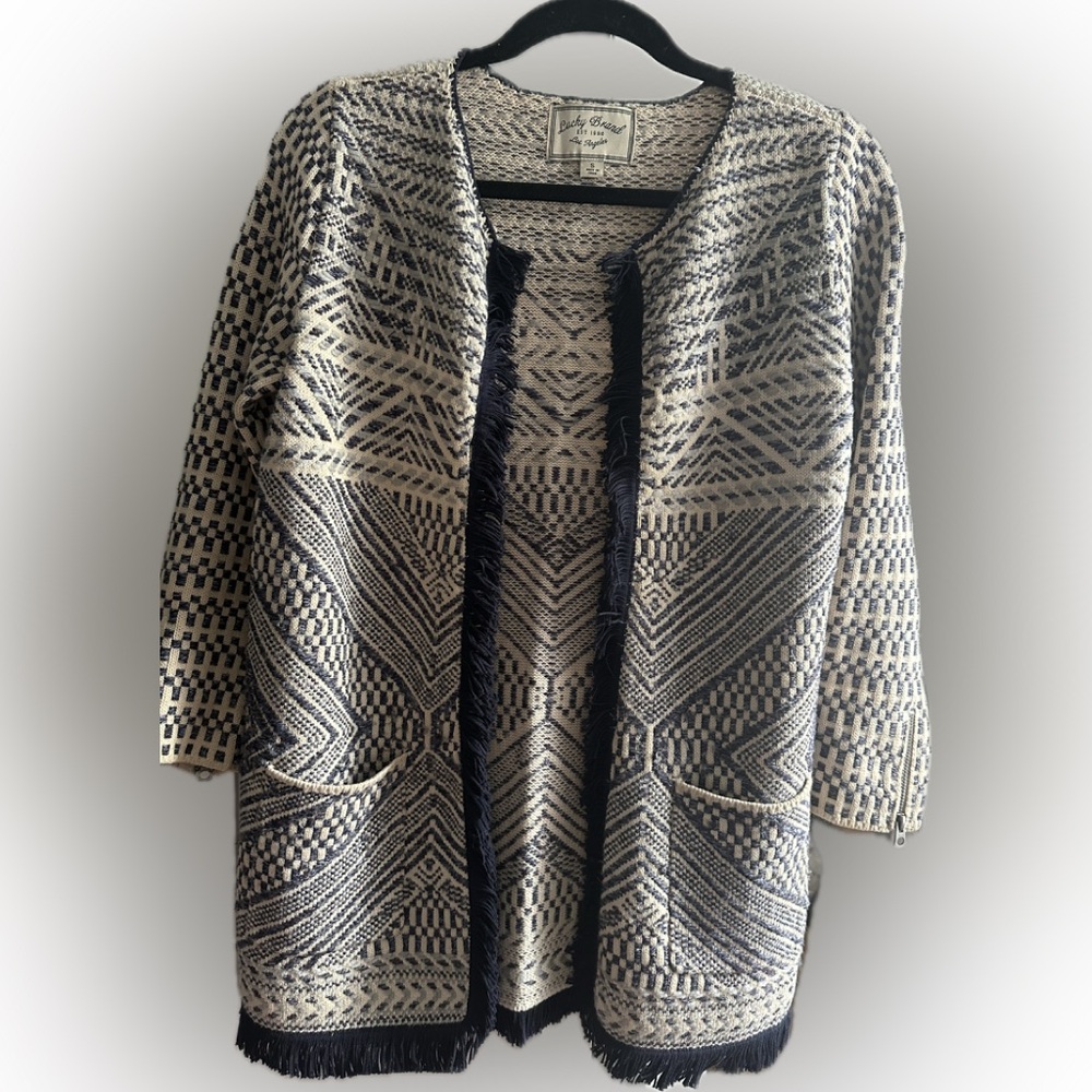 🌺Lucky Brand 🌸Geometric Patterned Blazer - Navy Blue and Cream